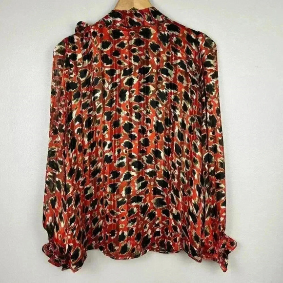 NWT Esqualo Leopard Print Tie Neck Blouse Red/Black Size‎ 6 Career Flirty - Picture 4 of 8